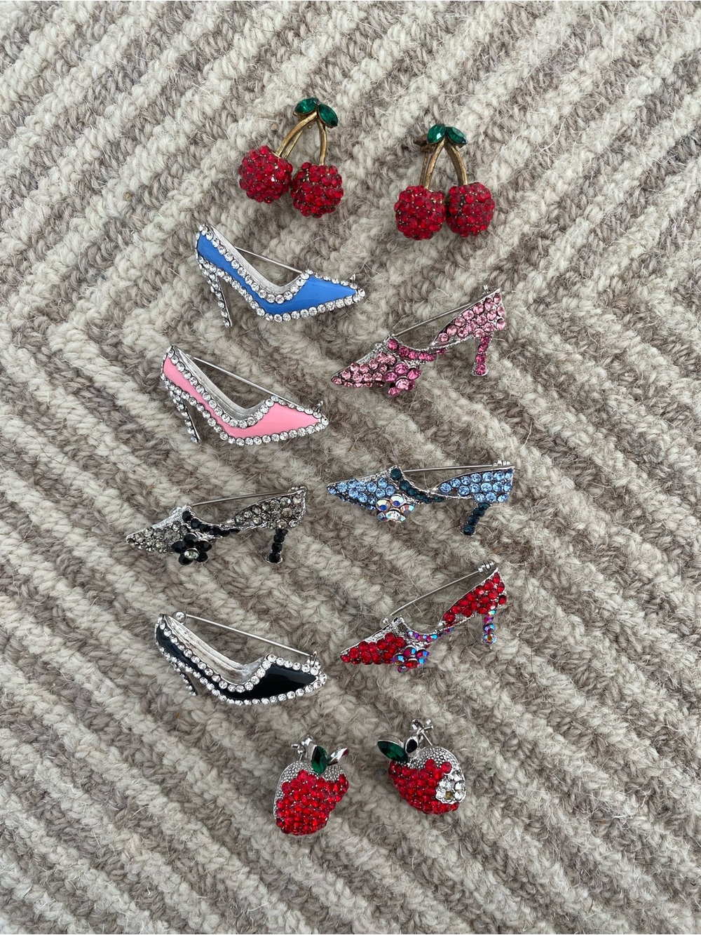 Crystal Accent Red Cherry and Shoe Jewelry Pin Set - Women Jewelry